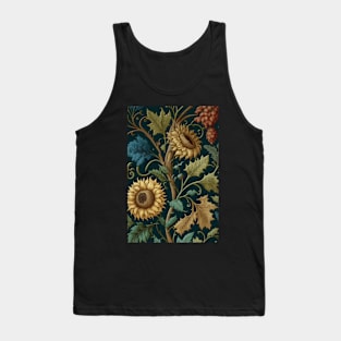 Floral Garden Botanical Print with Fall Gold Flowers Sunflowers and Leaves Tank Top